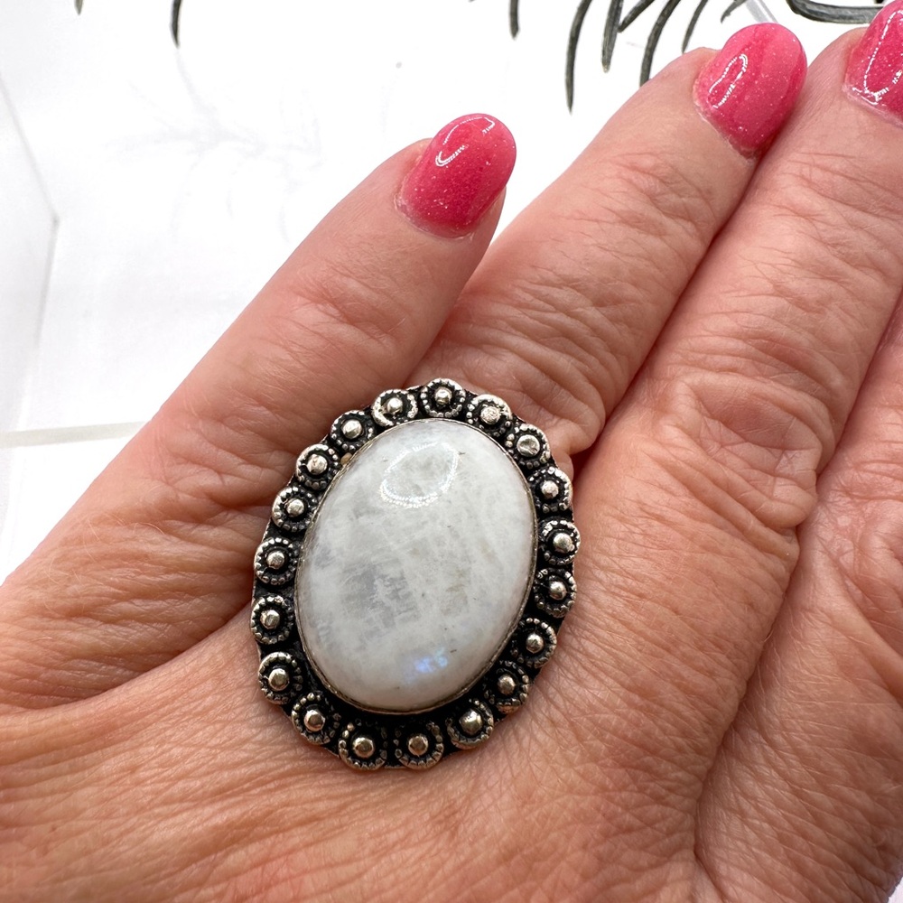 Statement Rainbow Moonstone Sterling Silver Ring - image 2